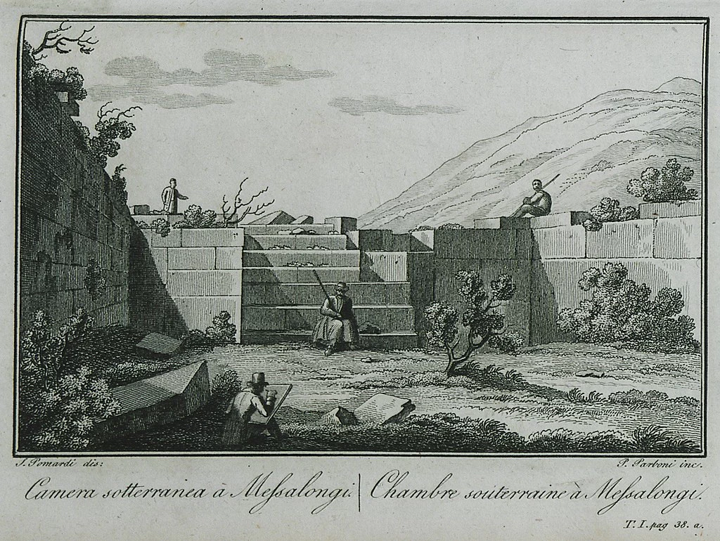Incisione da - Viaggio nella Grecia fatto negli anni 1804, 1805 e 1806, camera sotterranea a Messalonghi